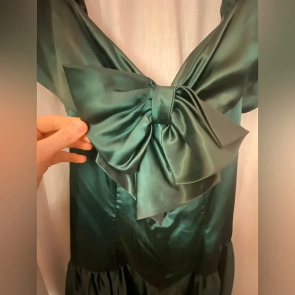 Emerald Green Mt. ladies Garment Vintage Bow Dress Made in USA Size 12 - Picture 3 of 7